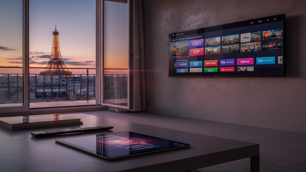 Un homme choisissant son abonnement IPTV sur une Smart TV moderne