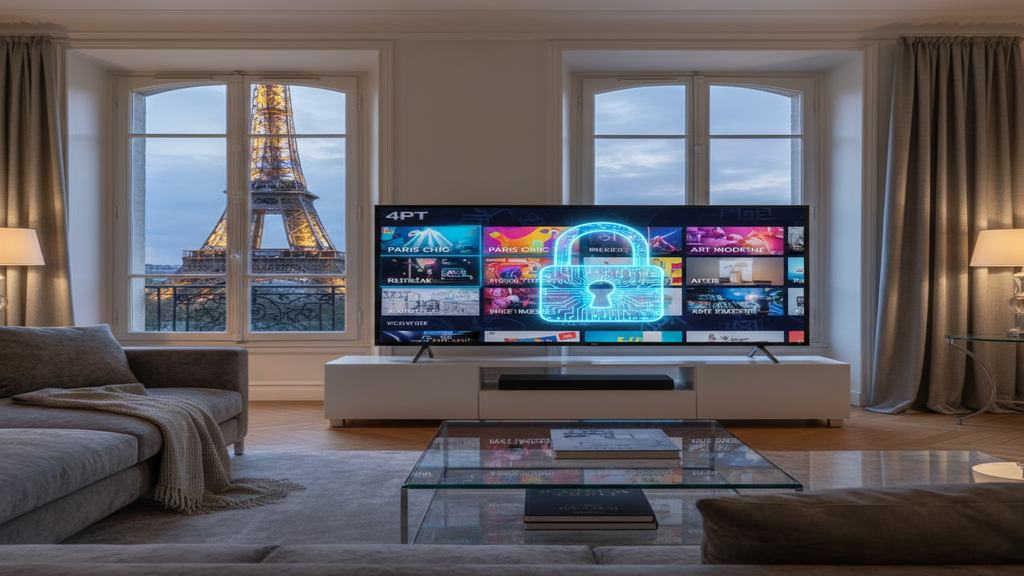 Un utilisateur choisissant un abonnement IPTV fiable et sécurisé sur sa Smart TV.