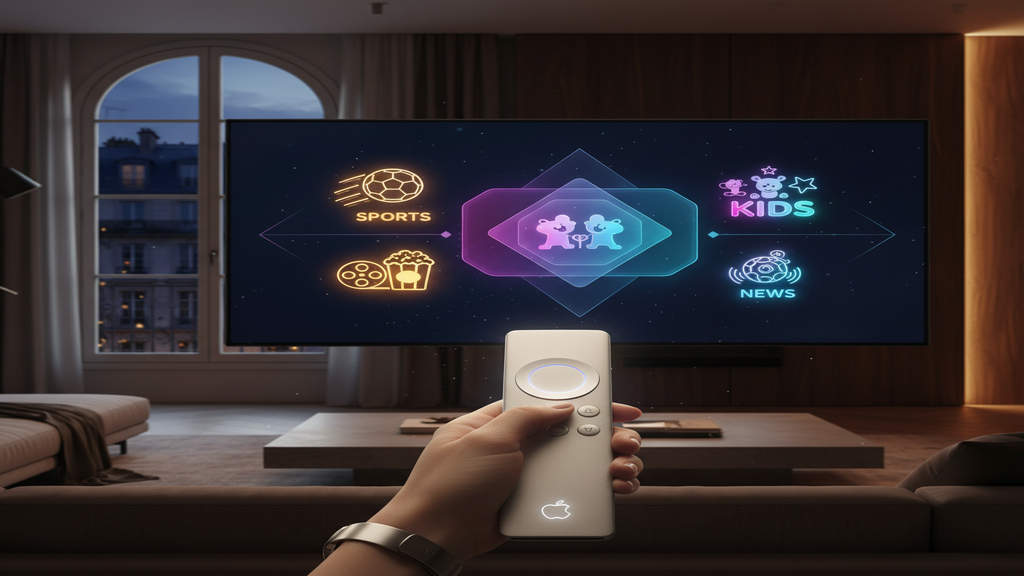 Un écran de Smart TV affichant une mosaïque de chaînes pour illustrer les forfaits d'abonnement IPTV les plus populaires.