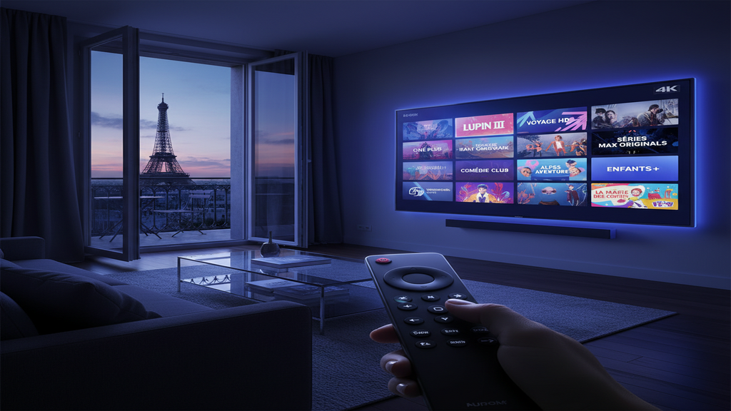 Un homme choisissant son IPTV abonnement sur une Smart TV en 2024