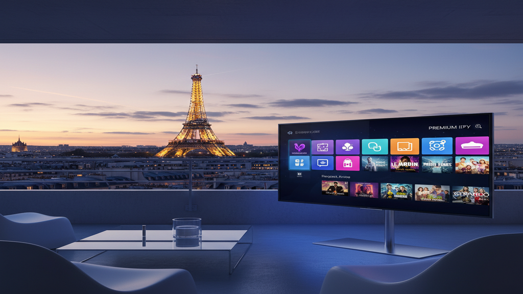 Un écran de Smart TV affichant une mosaïque de chaînes pour illustrer le choix des meilleurs abonnements IPTV.