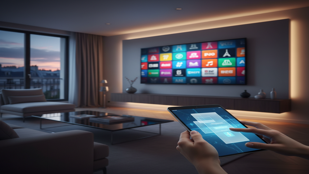 Un écran de télévision affichant un menu pour acheter un abonnement IPTV avec un bon rapport qualité-prix.