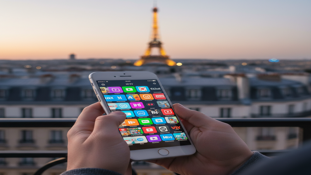 Un smartphone affichant une liste de chaînes sur une application compatible avec un abonnement IPTV